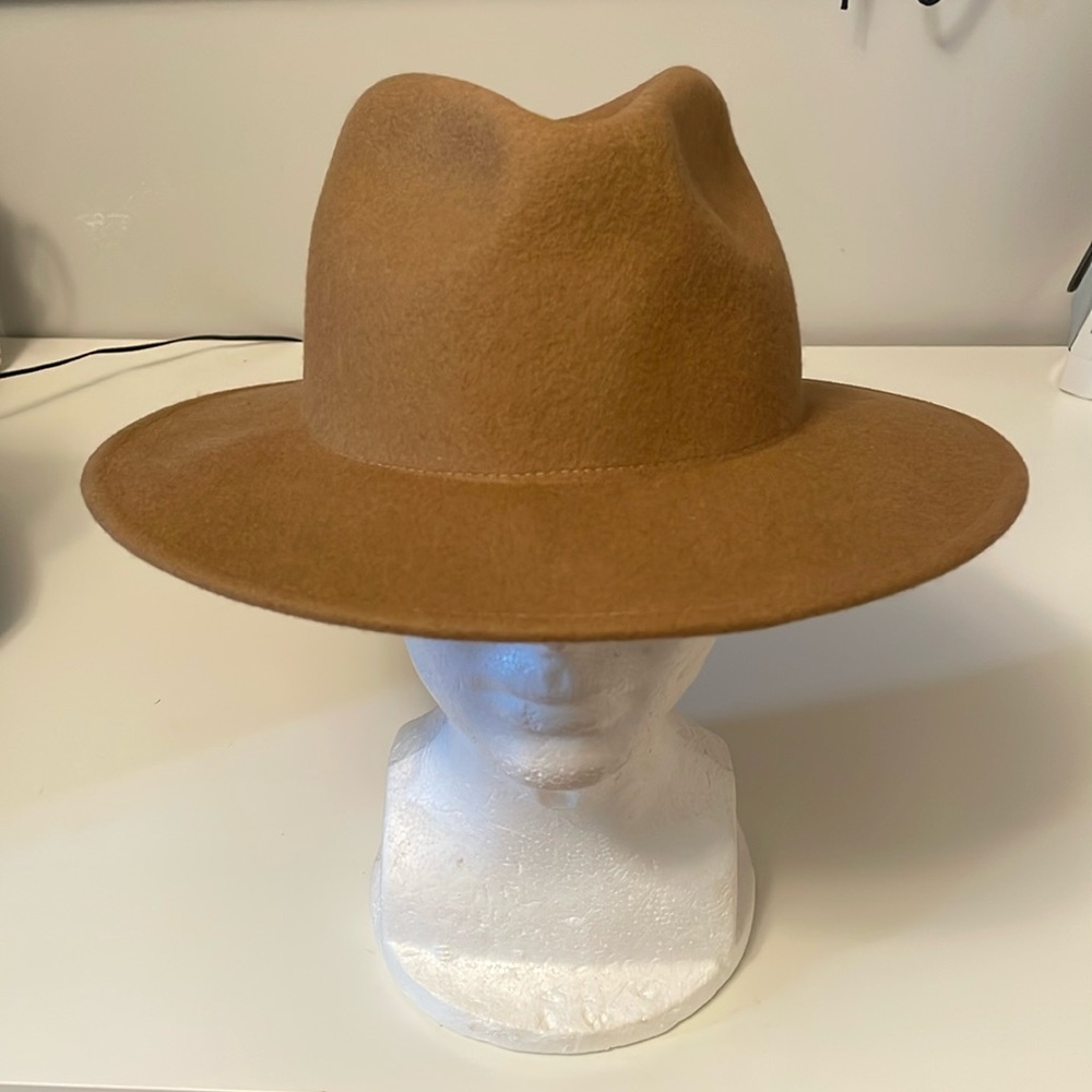 Zara Camel Wide-Brim Felt Fedora Hat